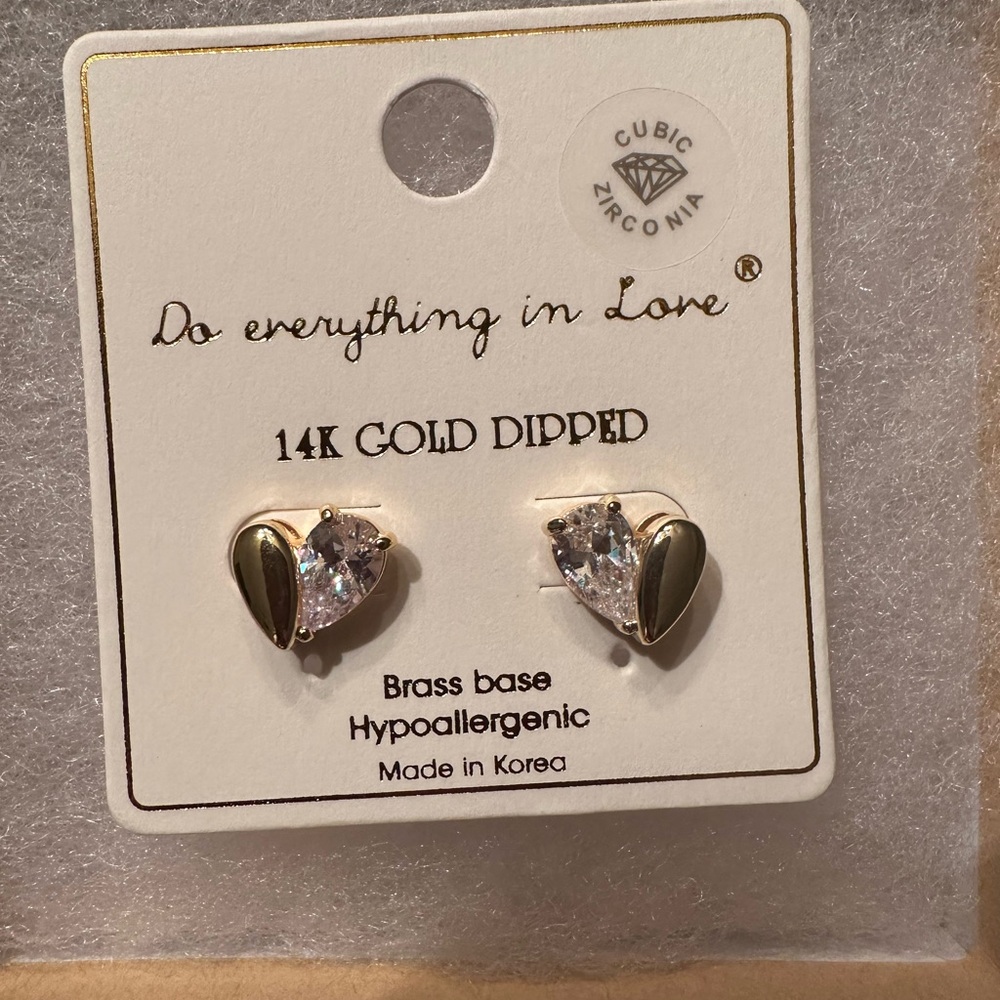 Heart Shaped Earrings - 14K Gold Dipped Heart Stud Earrings - Picture 6 of 8